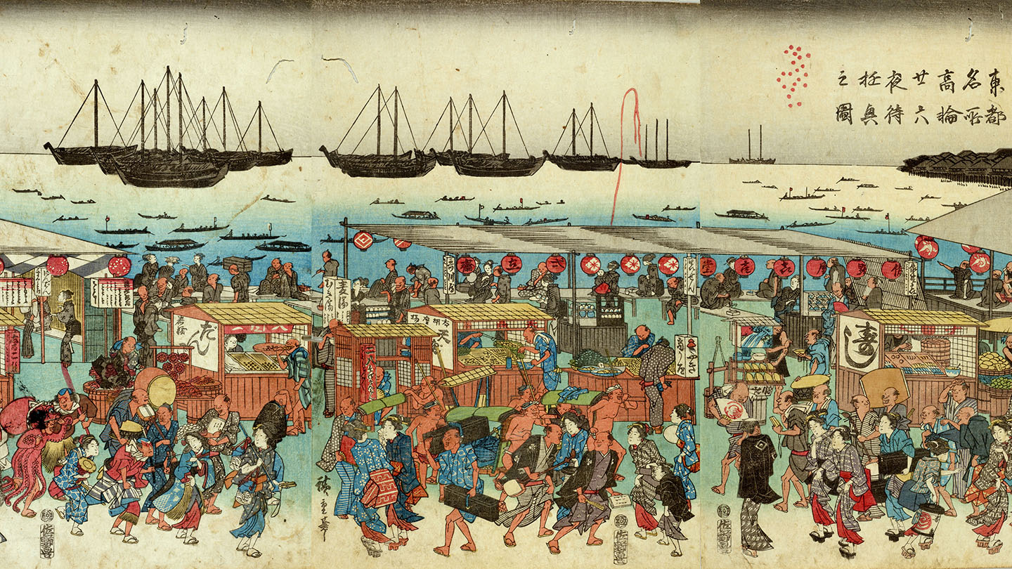 歌川広重『東都名所 高輪廿六夜待遊興之図』
