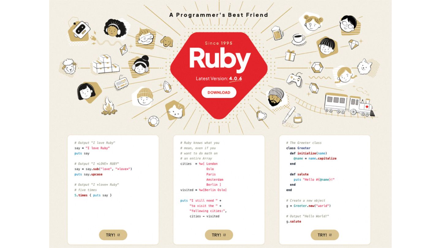 「Since 1995 Ruby」というタイトルとコードが書かれたサイト